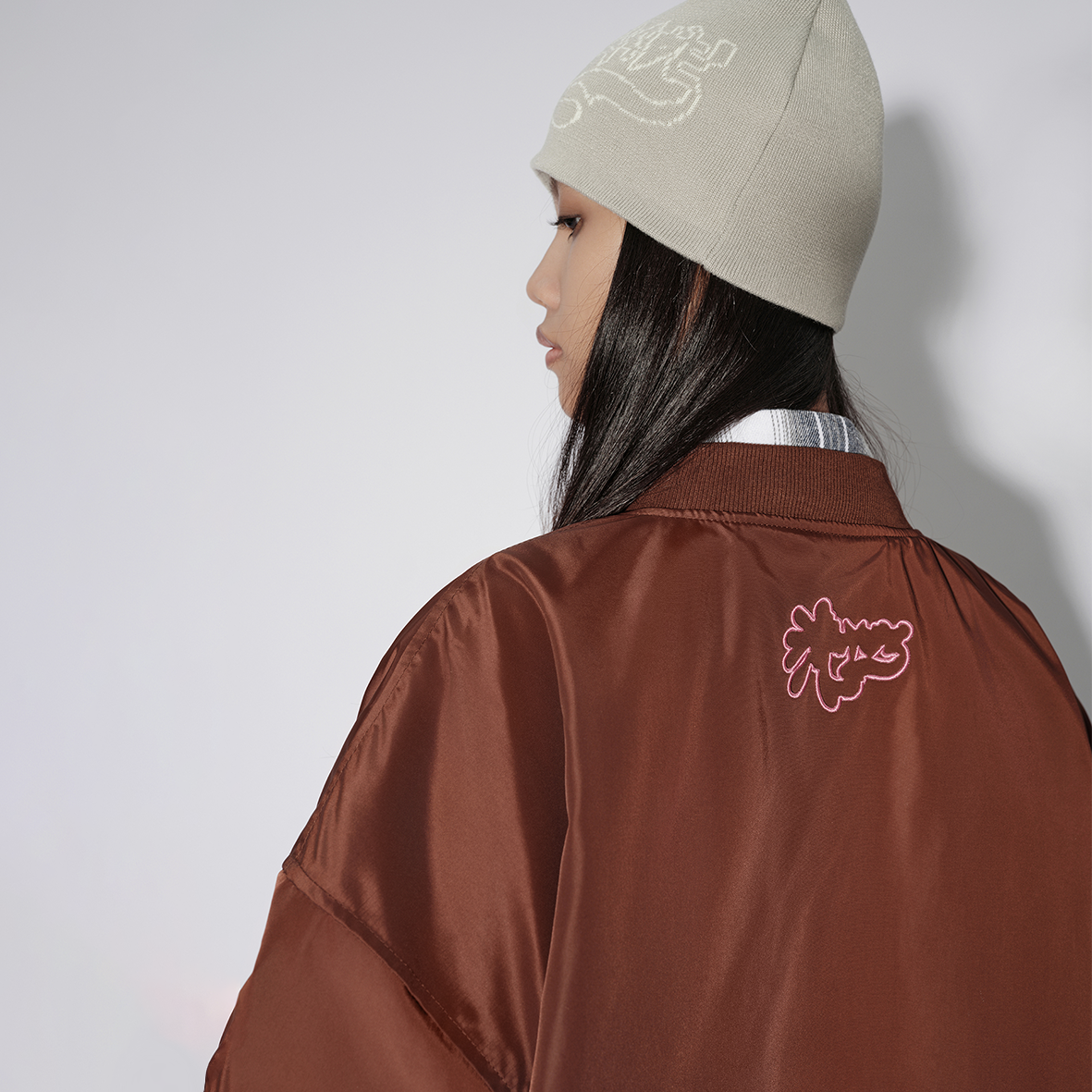 Crop Bomber Jacket [BROWN]